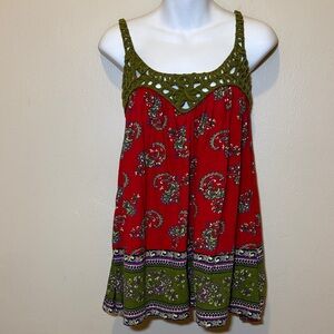 Elegant Red and Green Paisley Tank Top